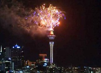 Fireworks and laser shows at Sky Tower