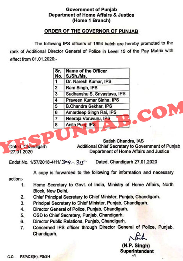 Punjab Police Promotions 270120
