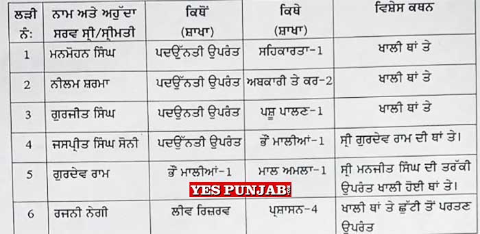 Punjab Revenue Dept Transfers 2