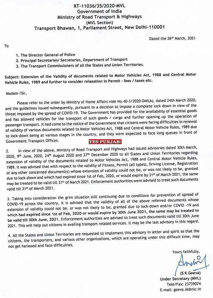 Vehicle Documents Extension Letter