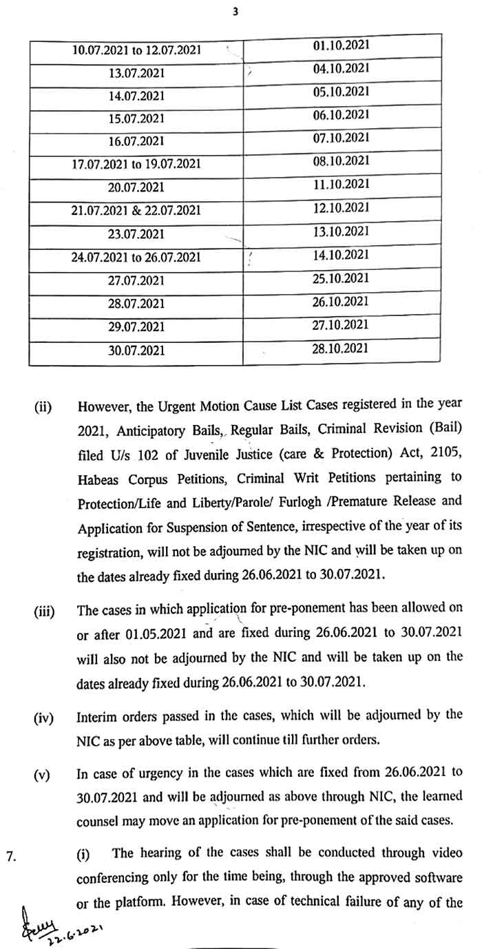 High Court Cases from June 26 July 30 adjourned 3