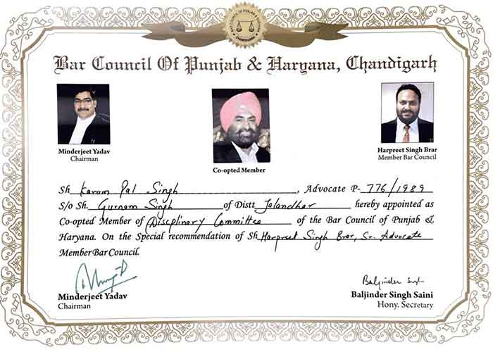 Karampal Singh Gill Certificate