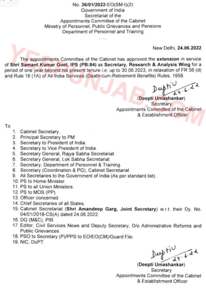 Samant Kumar Goel RAW Appoint Order