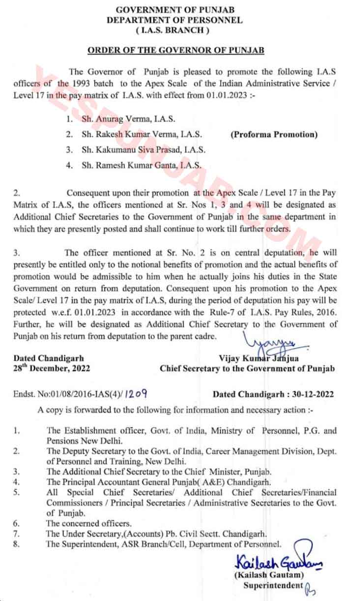 4 IAS officers promoted as ACS