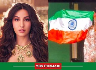 Nora Fatehi holding Indian flag upside down