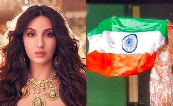 Nora Fatehi holding Indian flag upside down