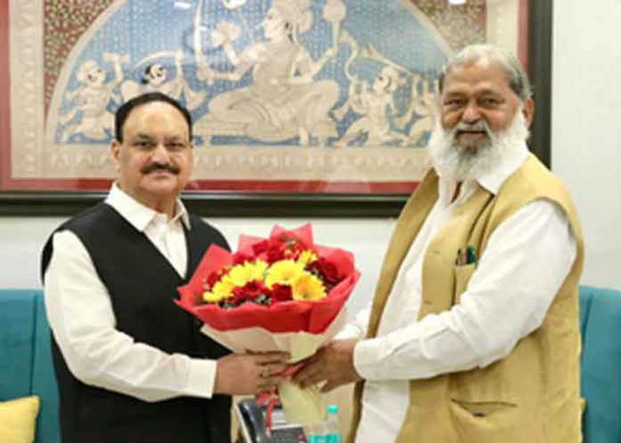 Anil Vij meets JP Nadda BJP