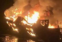 Boat catches fire