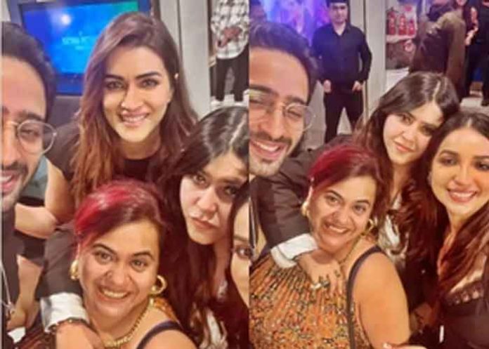 Ekta Kapoor with Kriti sanon and Shaheer Sheikh