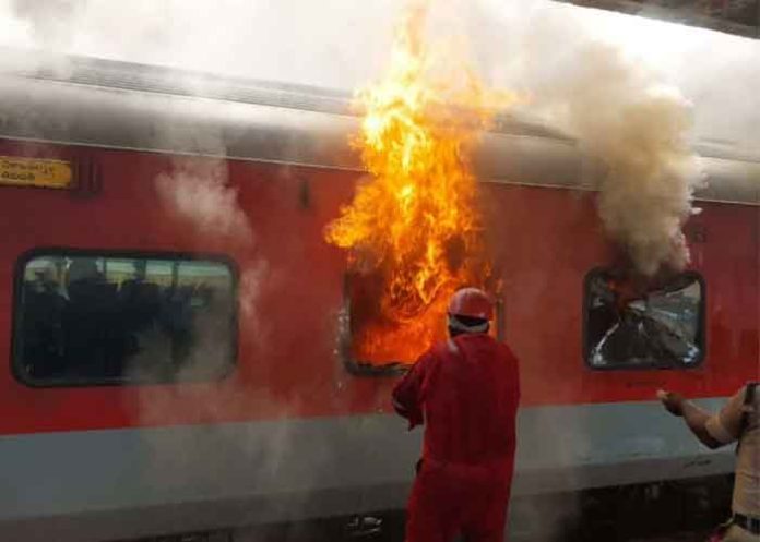 Rohtak-Delhi passenger train catches fire