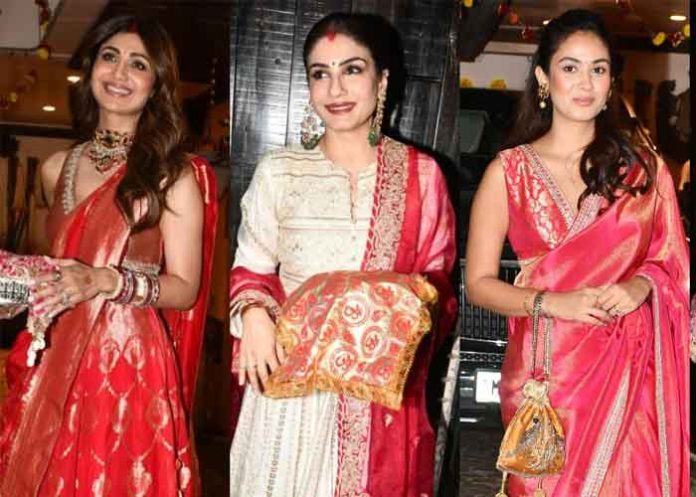 Shilpa Shetty, Raveena Tandon, mIRA Rajput karwa chauth