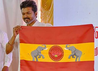 Tamil Actor Thalapathy Vijay with TVK flag