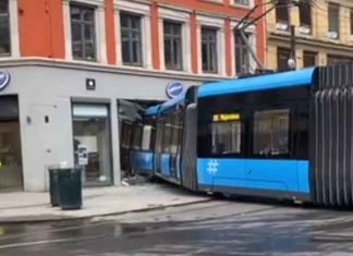 Tram crashes into store USA