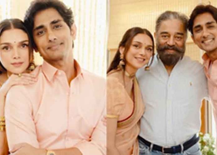 Aditi Rao Hydari and Siddharth with Kamal Haasan and Mani Ratnam