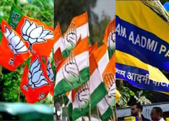 Congress-BJP-and-AAP-Flags