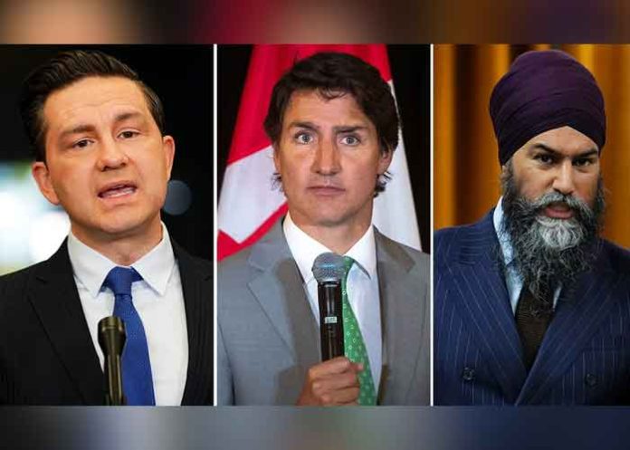 Justin Trudeau and Jagmeet Singh and Pierre Poilievre