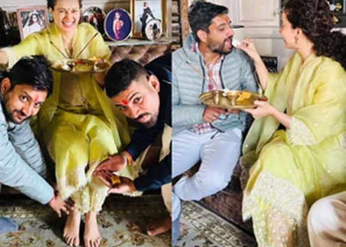 Kangana Ranaut with brothers on Bhai Dooj