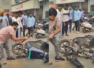 Man smashes Ola scooter