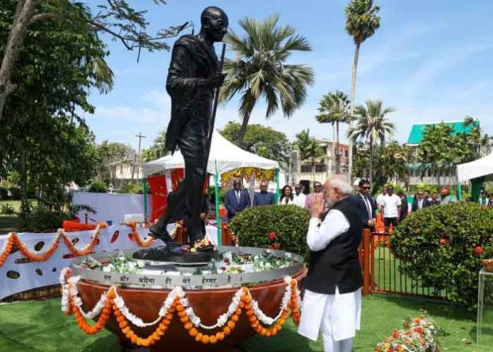 PM Modi pays homage to Mahatma Gandhi in Guyana