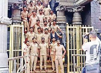 Photo of cops violating Sabarimala temple