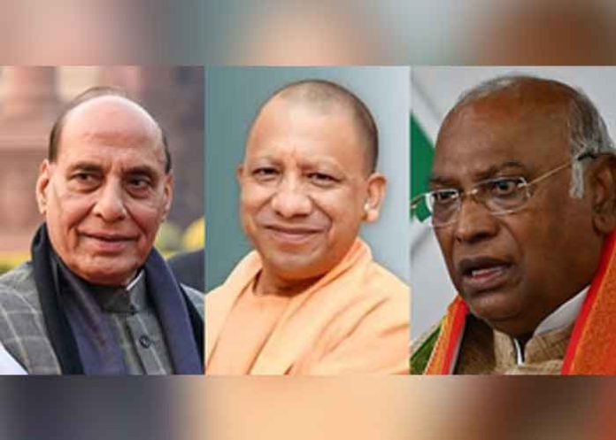 Rajnath Singh and Yogi and Mallikarjun Kharge