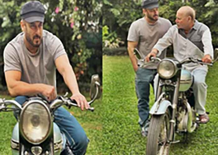 Salman Khan with Salim Khan first bike