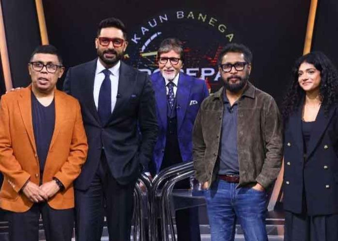 Shoojit Sircar, Abhishek Bachchan, Arjun Sen on KBC WITH AMITABH