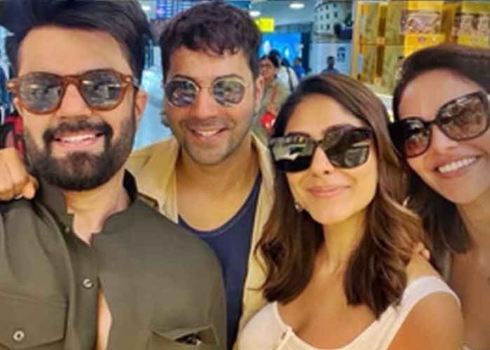 Varun Dhawan, Esha Gupta, Mrunal Thakur, and Maniesh Paul travelling