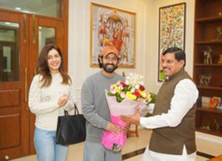 Vikrant Massey and Rashi Khanna with CM Mohan Yadav