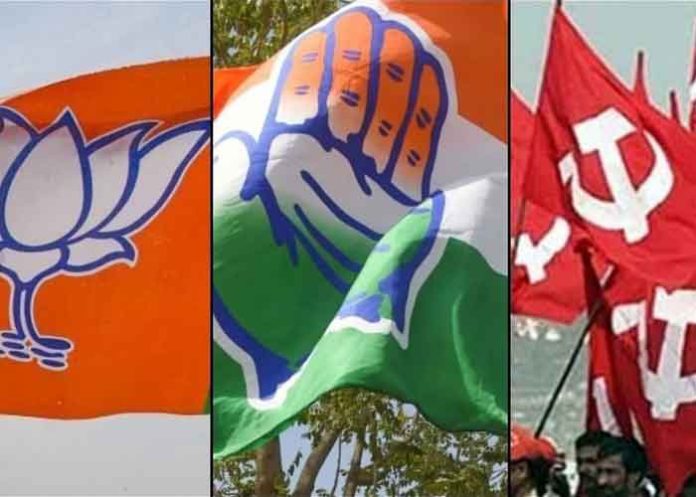 bjp congress and CPIM flags