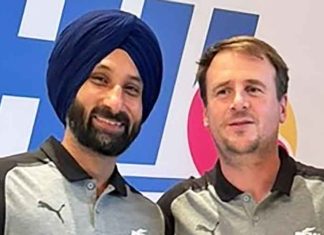 Hockey coach Jeroen Baart with Sardar Singh