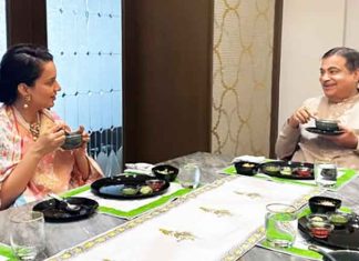 Kangana Ranaut enjoys breakfast with Nitin Gadkari