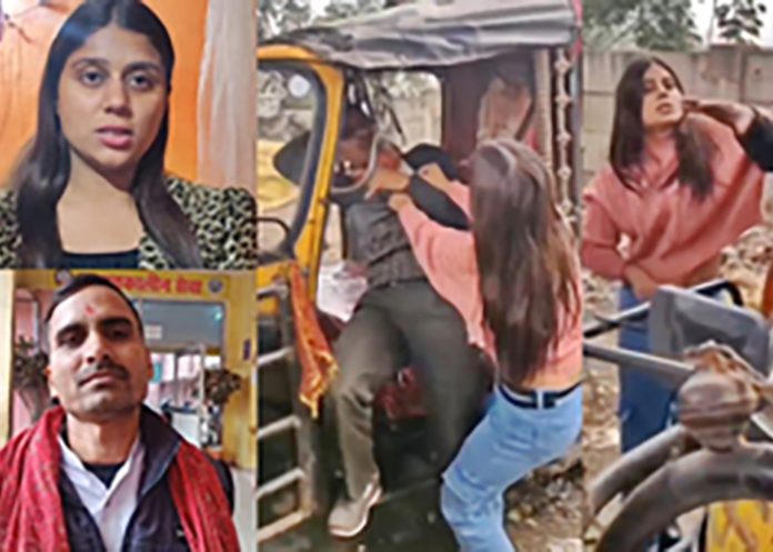 Woman Priyanshi Pandey attacking Auto driver