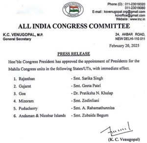 Mahila Congress Units in 6 States