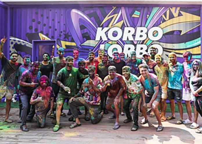 KKR team players celebrate Holi