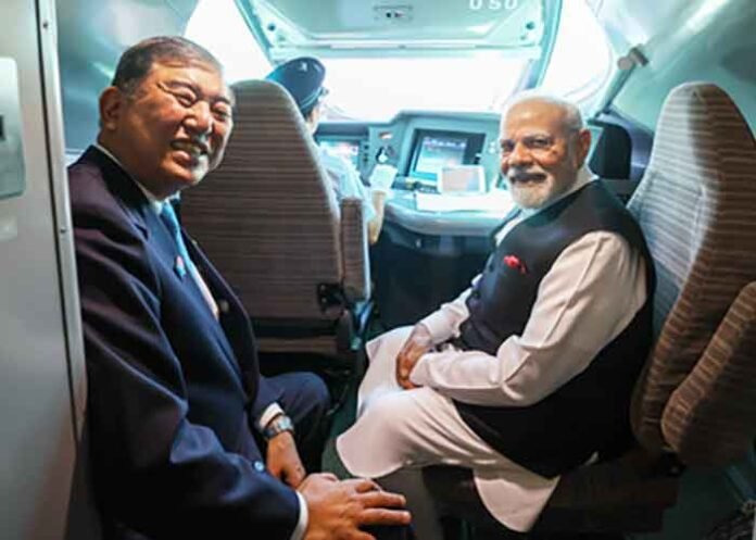 PM Modi and Shigeru Ishiba in bullet train
