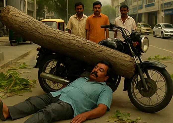 biker dies in tree collapse in Kalkaji Accident