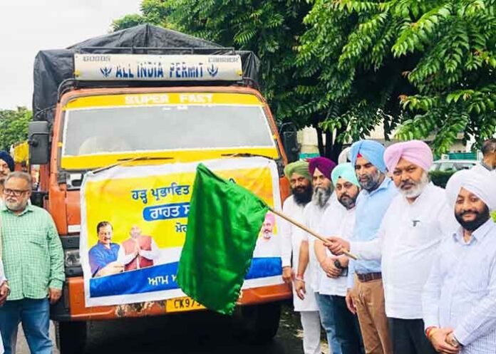 Harpal Cheema as he Flags Off Relief Material for Ajnala