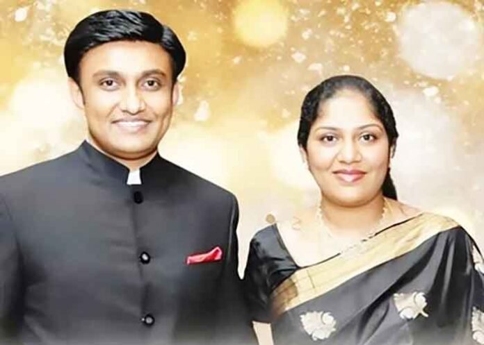 K Sudhakar with wife Preethi Sudhakar