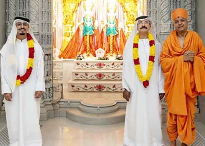 Sultan Ahmed bin Sulayem with son Ghanim visit BAPS Hindu Mandir