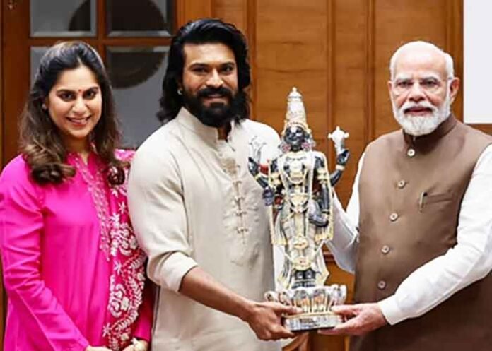 Ram Charan with wife meets PM Modi