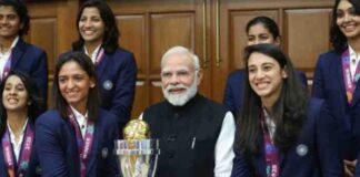 Honoured to bring to you the trophy Harmanpreet Mandhana to PM Modi