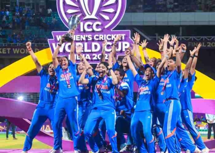 Indian Womens Team in Blue World Cup Champions India