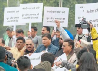 ‘Insulting, mislead public’: BJP protests outside Delhi Assembly against Kejriwal’s ‘dog-counting’ claim
