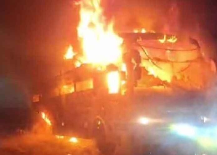 bus catches fire