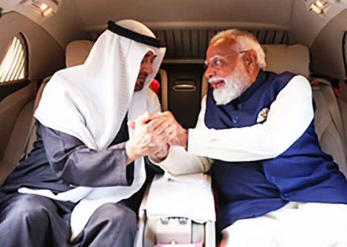 Sheikh Mohamed bin Zayed Al Nahyan and PM Modi in car