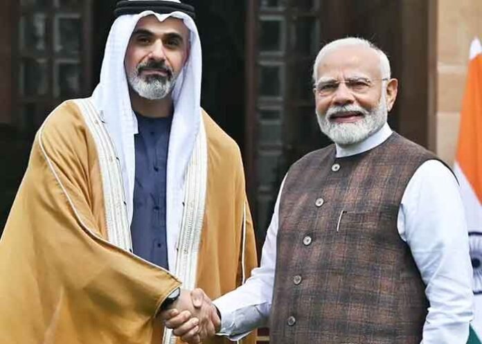 Abu Dhabi Crown Prince Sheikh Khaled bin Mohamed bin Zayed Al Nahyan with PM Modi