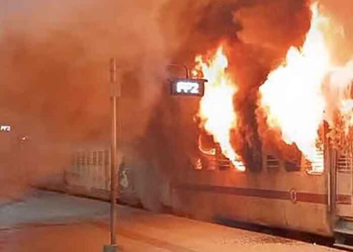Fire breaks out in train compartment