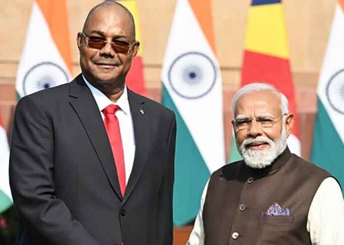 Patrick Herminie Seychelles President with PM Modi