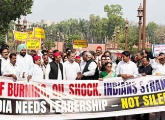 INDIA bloc protest Parliament on West Asia conflict